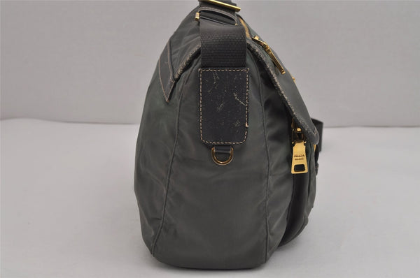 Authentic PRADA Nylon Tessuto Leather Shoulder Cross Body Bag Purse Green 5540J