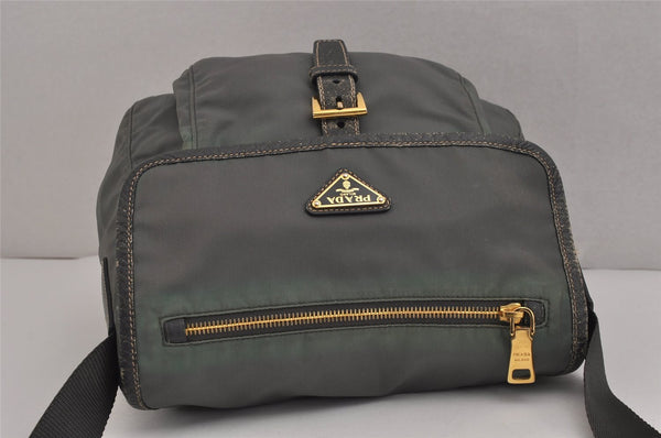 Authentic PRADA Nylon Tessuto Leather Shoulder Cross Body Bag Purse Green 5540J