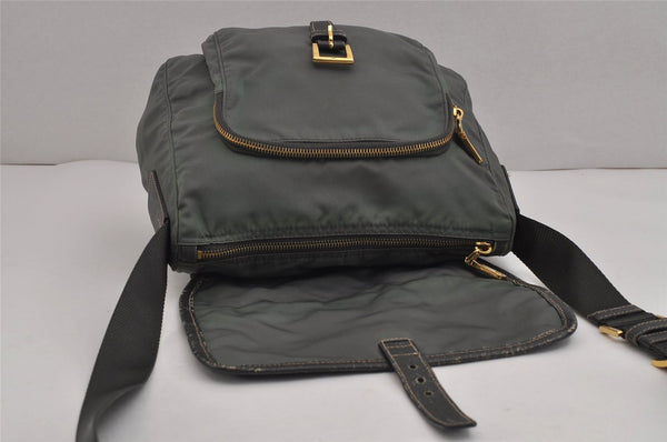 Authentic PRADA Nylon Tessuto Leather Shoulder Cross Body Bag Purse Green 5540J