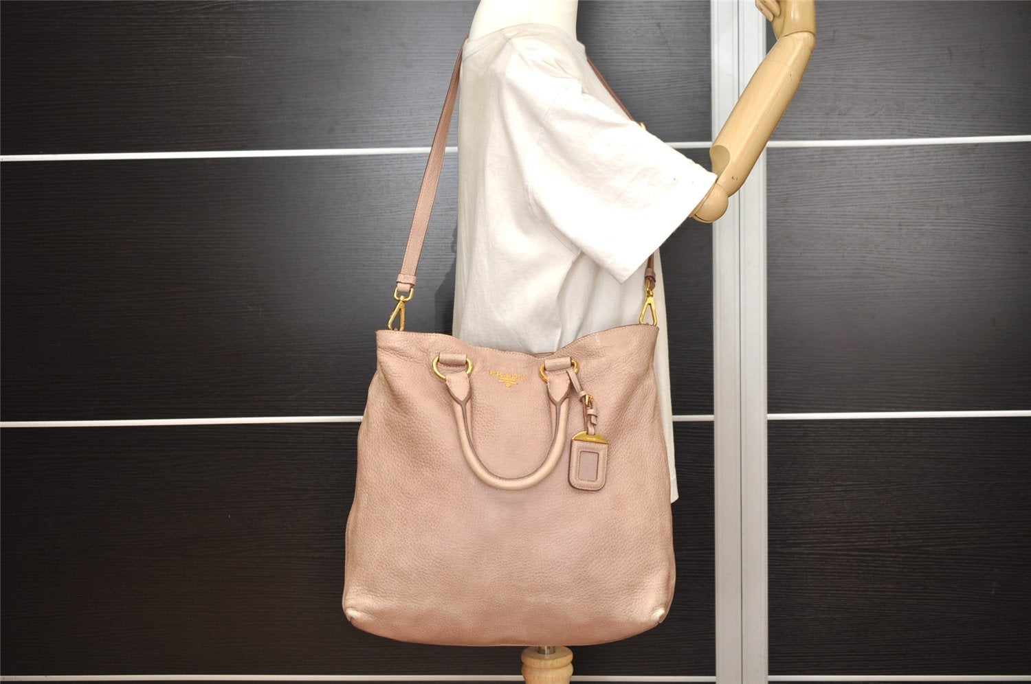 Authentic PRADA Vintage Leather Nappa 2Way Shoulder Hand Tote Bag Pink 5545J