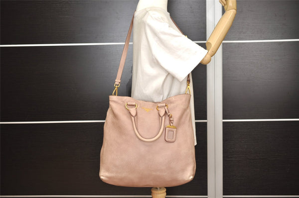 Authentic PRADA Vintage Leather Nappa 2Way Shoulder Hand Tote Bag Pink 5545J