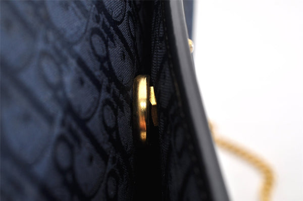 Authentic Christian Dior Trotter Chain Shoulder Bag Canvas Leather Navy CD 5555I
