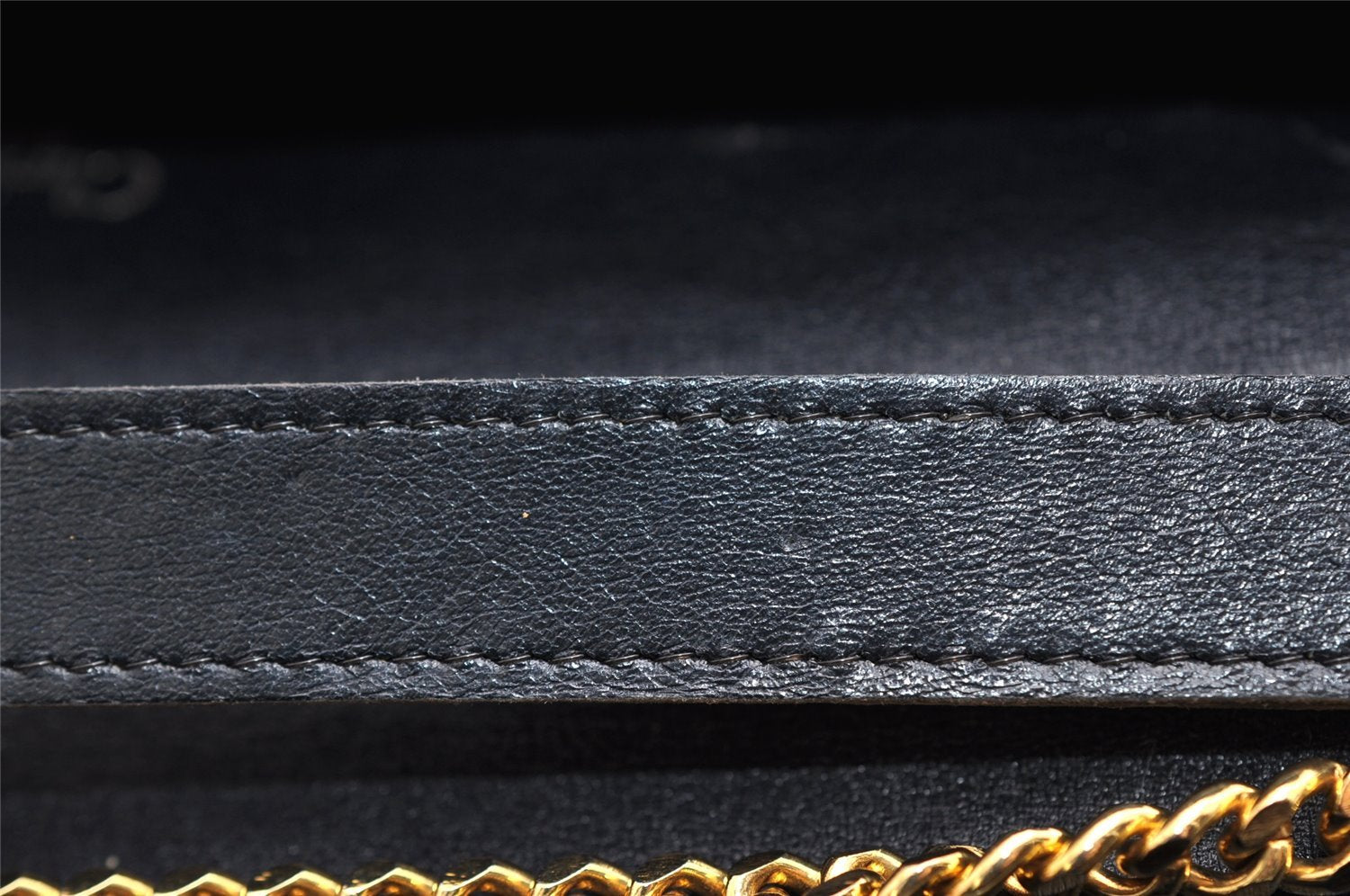Authentic Christian Dior Trotter Chain Shoulder Bag Canvas Leather Navy CD 5555I