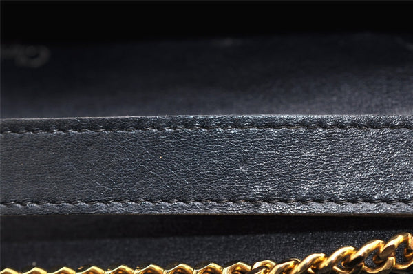 Authentic Christian Dior Trotter Chain Shoulder Bag Canvas Leather Navy CD 5555I