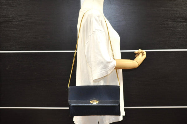 Authentic Christian Dior Trotter Chain Shoulder Bag Canvas Leather Navy CD 5555I