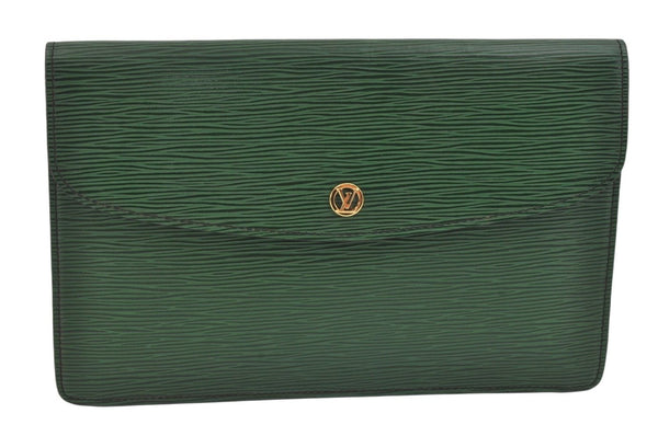 Authentic Louis Vuitton Epi Montaigne 27 Clutch Hand Bag Green M52654 LV 5557K