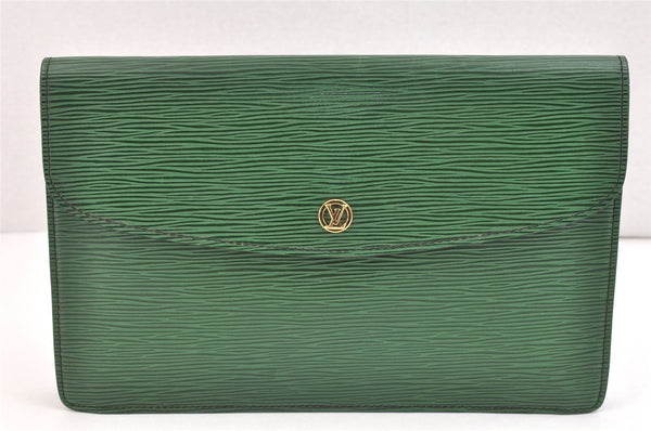 Authentic Louis Vuitton Epi Montaigne 27 Clutch Hand Bag Green M52654 LV 5557K