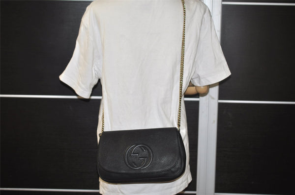 Authentic GUCCI SOHO Chain Shoulder Cross Body Bag Leather 536224 Black 5561I