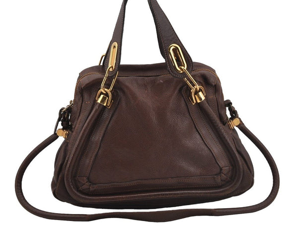 Authentic Chloe Paraty 2Way Shoulder Hand Bag Purse Leather Brown 5561J