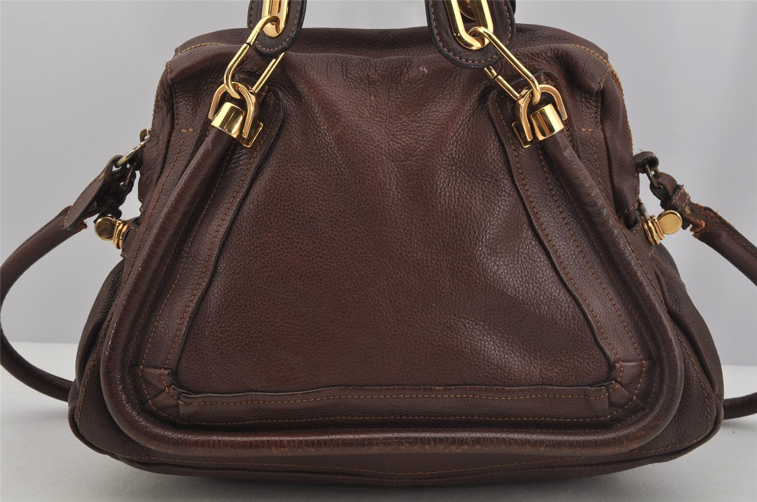 Authentic Chloe Paraty 2Way Shoulder Hand Bag Purse Leather Brown 5561J