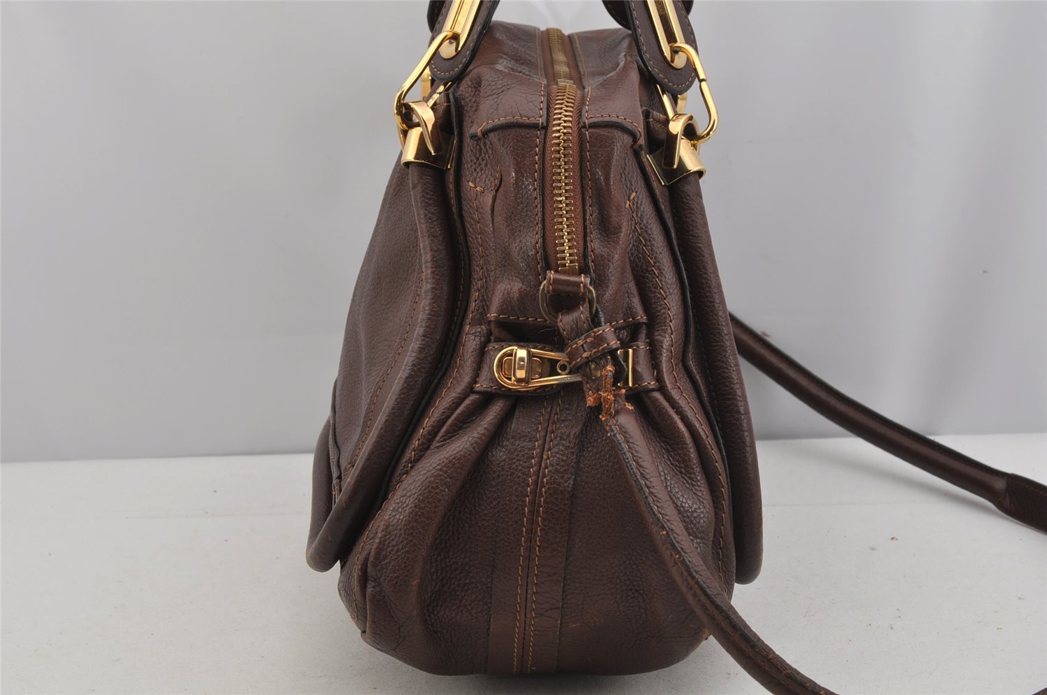 Authentic Chloe Paraty 2Way Shoulder Hand Bag Purse Leather Brown 5561J