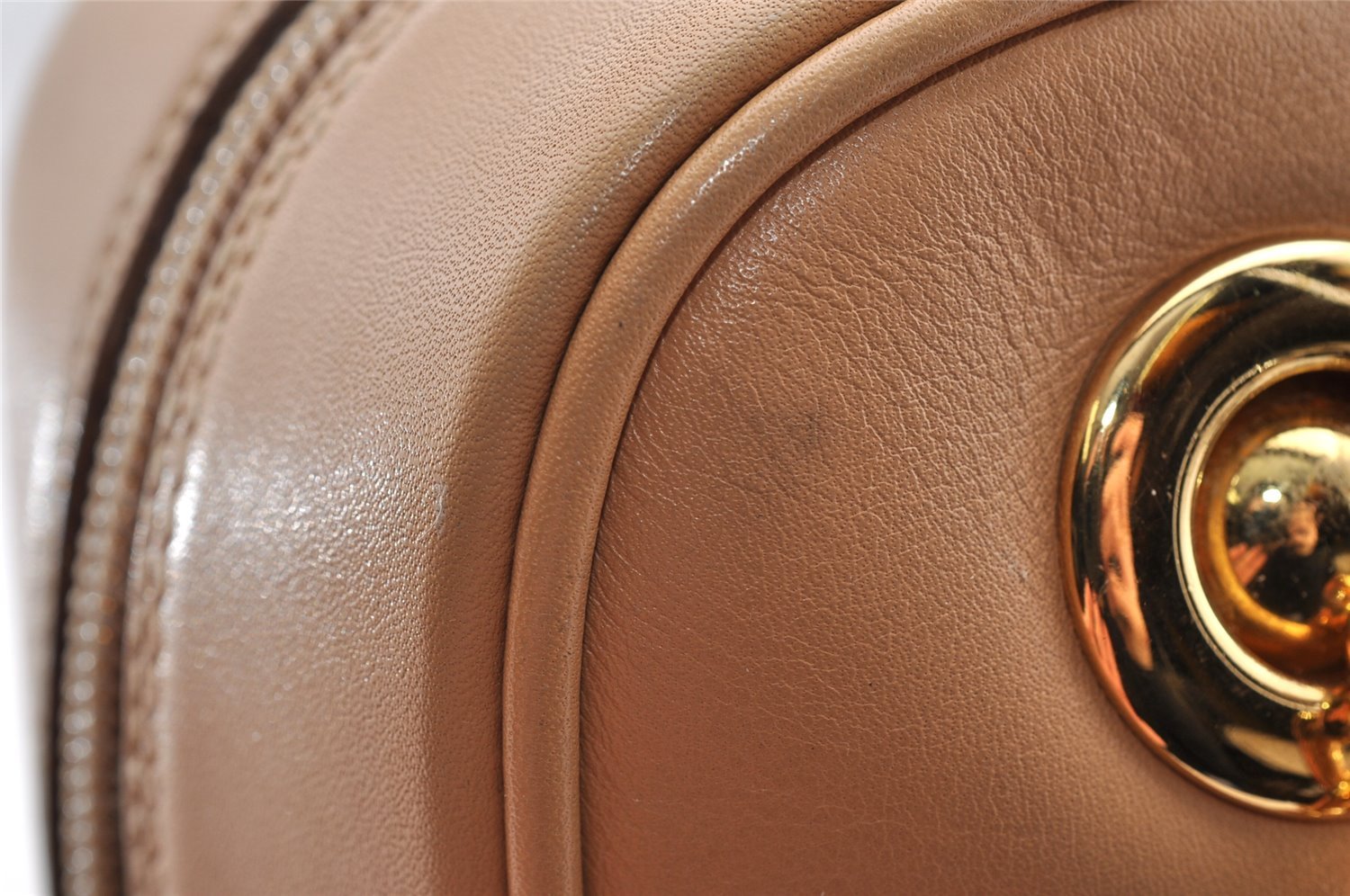 Authentic GUCCI Bamboo Chain Shoulder Cross Body Bag Leather Beige Junk 5562I