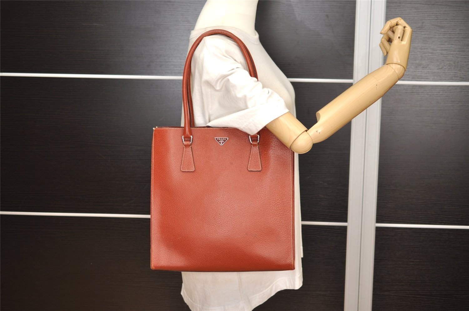 Authentic PRADA Vintage Leather Shoulder Hand Tote Bag Brown 5563J