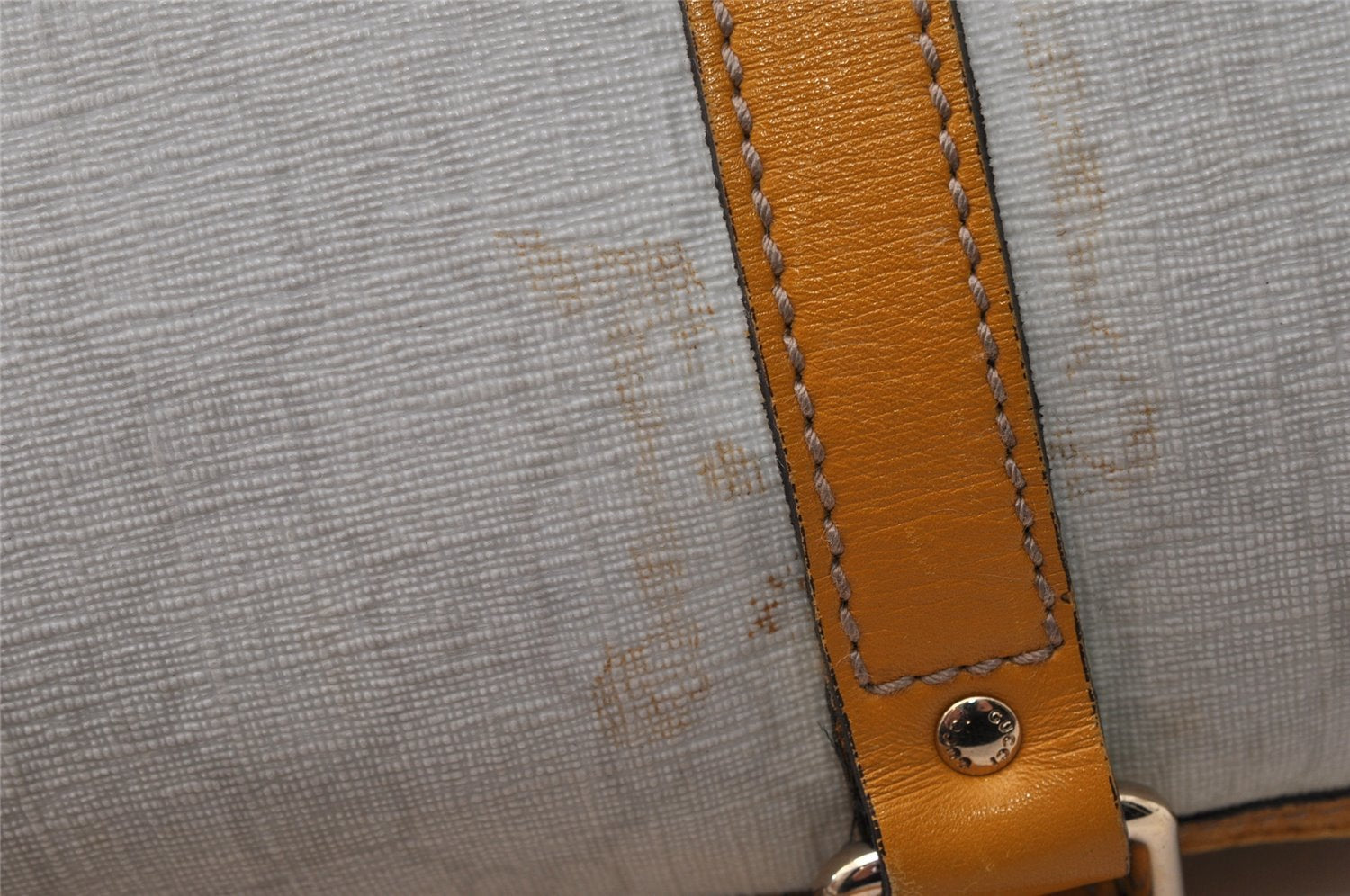 Authentic GUCCI Hand Boston Bag Purse GG PVC Leather 193604 White 5564I