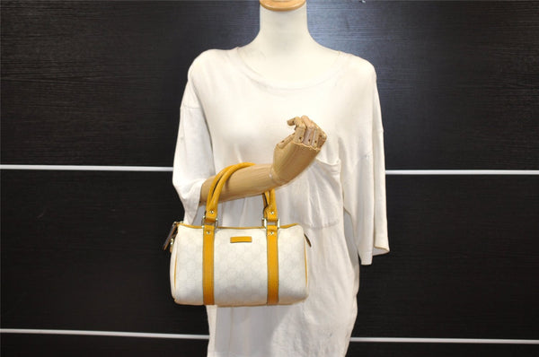 Authentic GUCCI Hand Boston Bag Purse GG PVC Leather 193604 White 5564I
