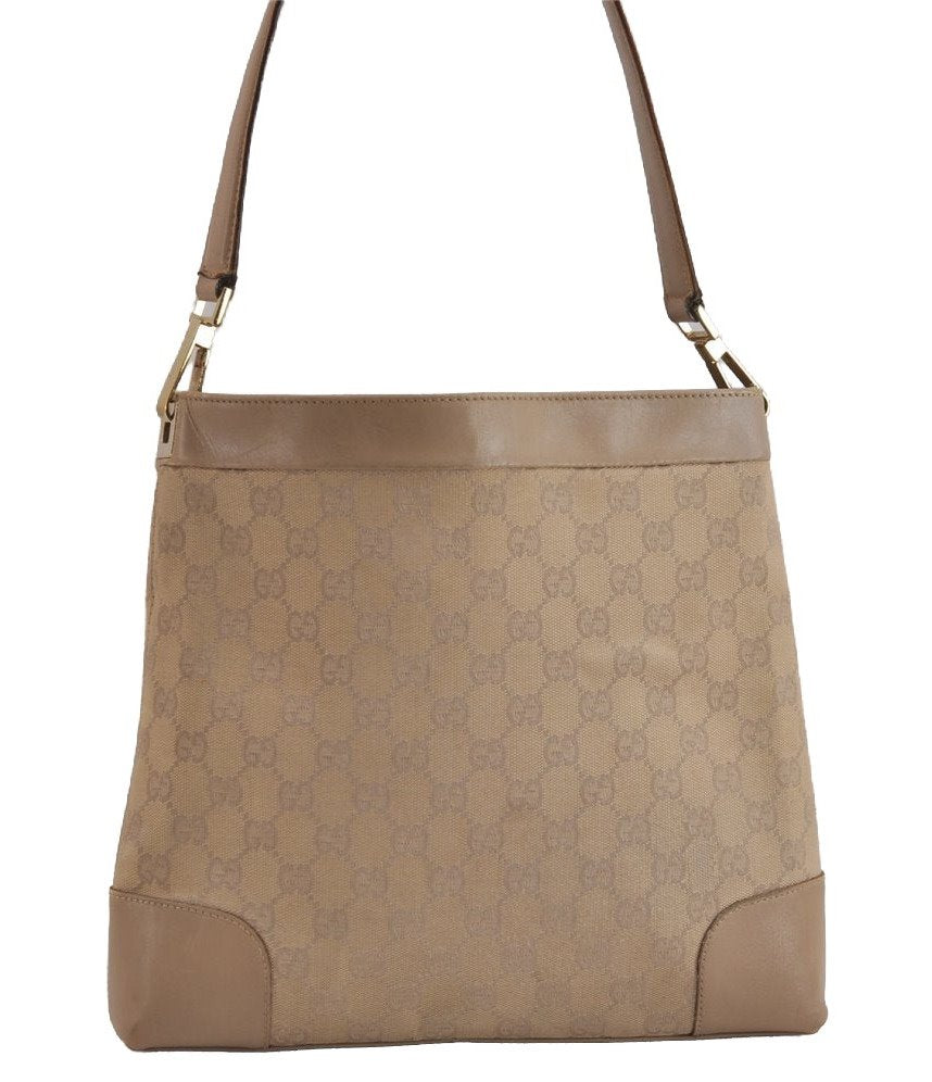 Authentic GUCCI Vintage Shoulder Bag Purse GG Canvas Leather 33900 Beige 5565J