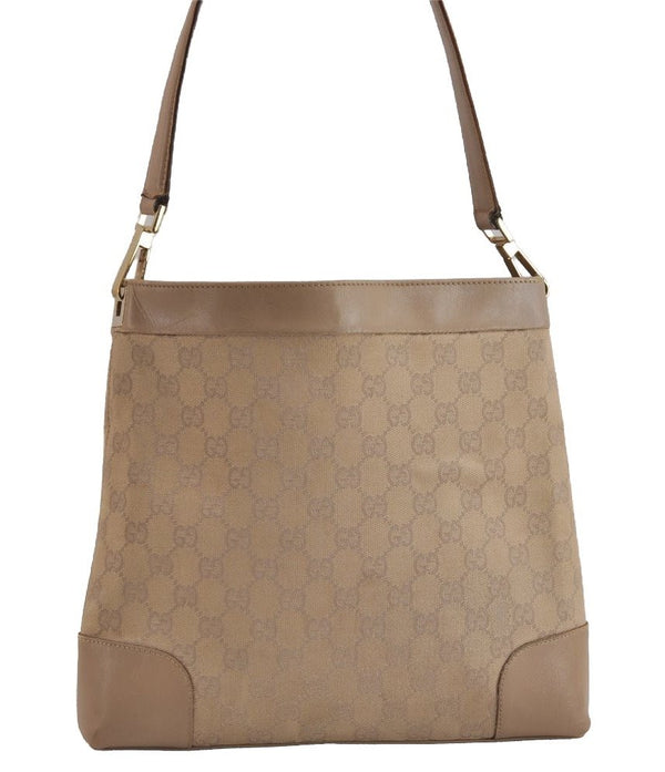 Authentic GUCCI Vintage Shoulder Bag Purse GG Canvas Leather 33900 Beige 5565J