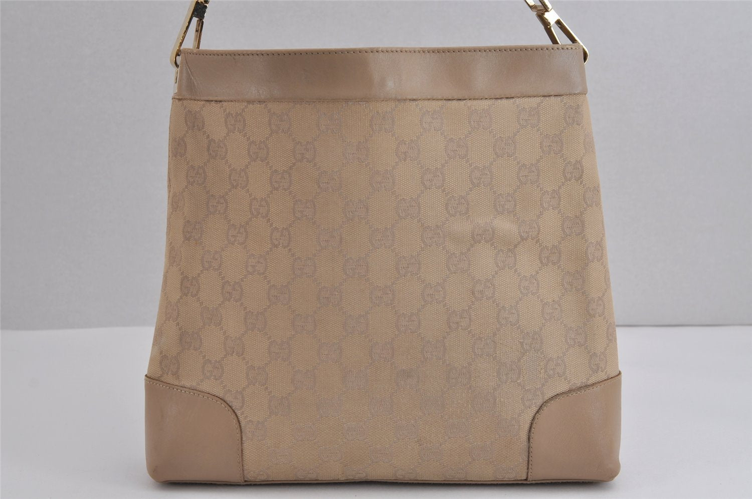 Authentic GUCCI Vintage Shoulder Bag Purse GG Canvas Leather 33900 Beige 5565J