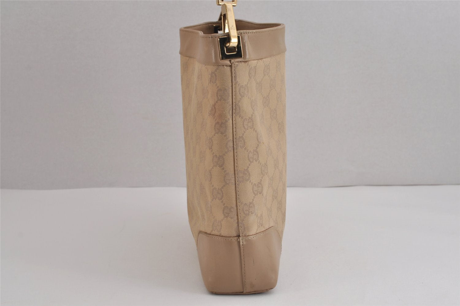 Authentic GUCCI Vintage Shoulder Bag Purse GG Canvas Leather 33900 Beige 5565J