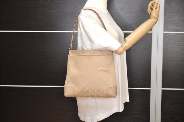 Authentic GUCCI Vintage Shoulder Bag Purse GG Canvas Leather 33900 Beige 5565J