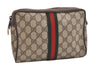 Authentic GUCCI Web Sherry Line Clutch Hand Bag GG PVC Leather Brown Junk 5566J