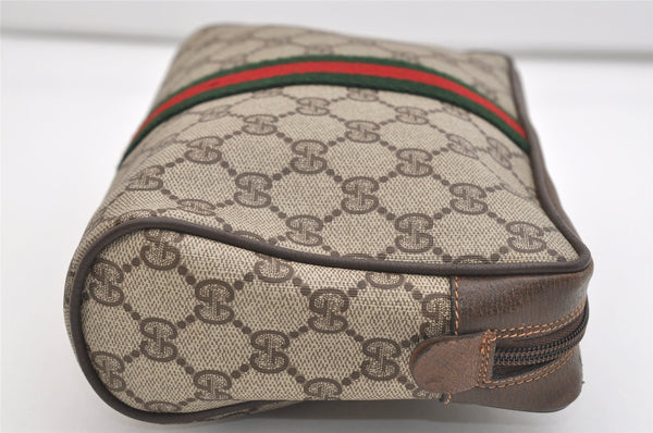 Authentic GUCCI Web Sherry Line Clutch Hand Bag GG PVC Leather Brown Junk 5566J