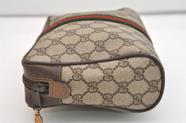 Authentic GUCCI Web Sherry Line Clutch Hand Bag GG PVC Leather Brown Junk 5566J