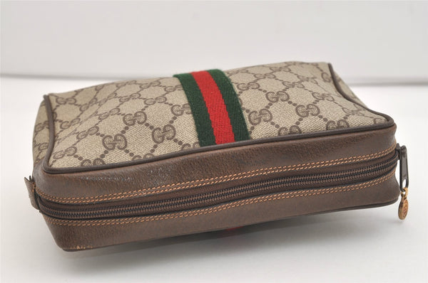 Authentic GUCCI Web Sherry Line Clutch Hand Bag GG PVC Leather Brown Junk 5566J