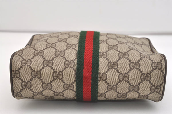 Authentic GUCCI Web Sherry Line Clutch Hand Bag GG PVC Leather Brown Junk 5566J