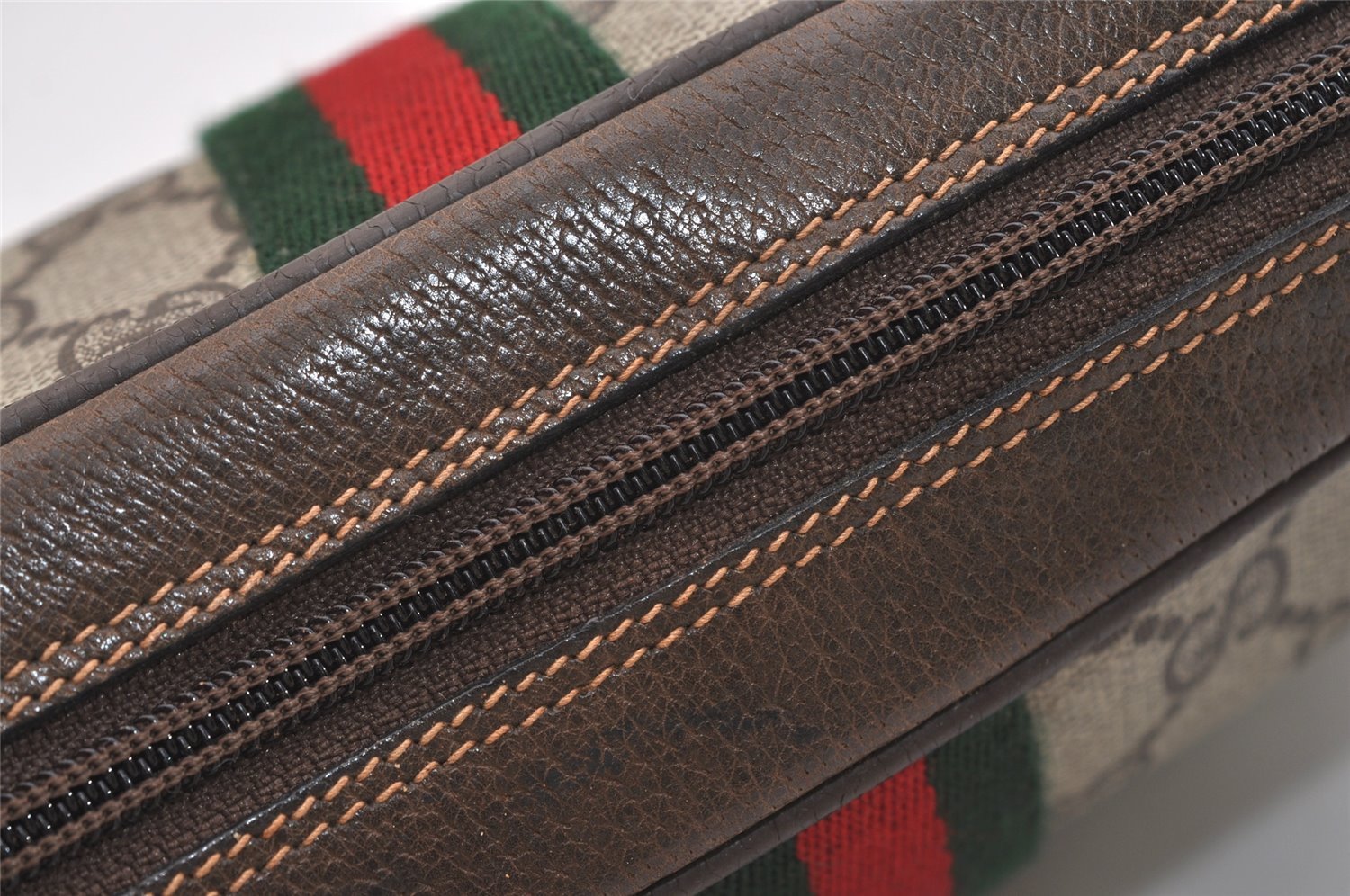 Authentic GUCCI Web Sherry Line Clutch Hand Bag GG PVC Leather Brown Junk 5566J