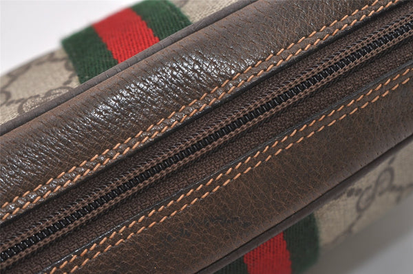 Authentic GUCCI Web Sherry Line Clutch Hand Bag GG PVC Leather Brown Junk 5566J