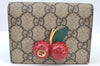 Authentic GUCCI Cherry Wallet Card Case GG PVC Leather 476050 Brown Box 5572H