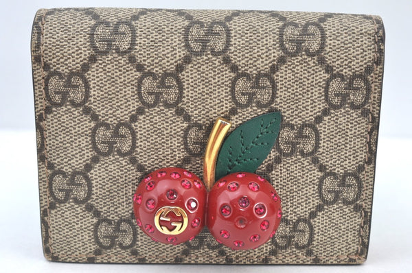 Authentic GUCCI Cherry Wallet Card Case GG PVC Leather 476050 Brown Box 5572H