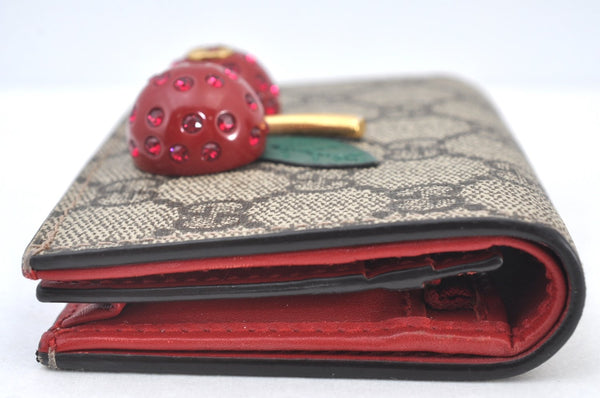 Authentic GUCCI Cherry Wallet Card Case GG PVC Leather 476050 Brown Box 5572H