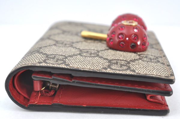 Authentic GUCCI Cherry Wallet Card Case GG PVC Leather 476050 Brown Box 5572H