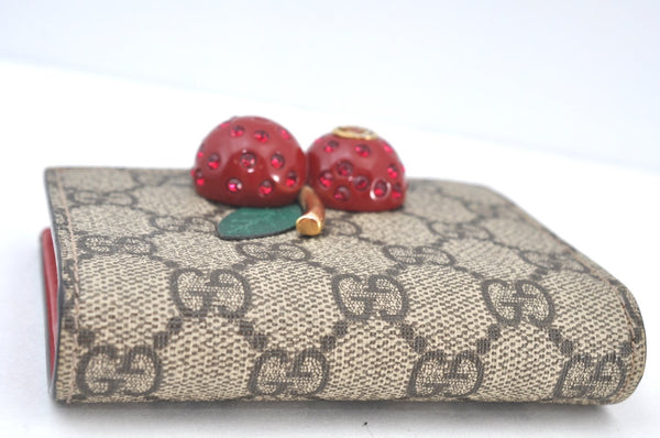 Authentic GUCCI Cherry Wallet Card Case GG PVC Leather 476050 Brown Box 5572H