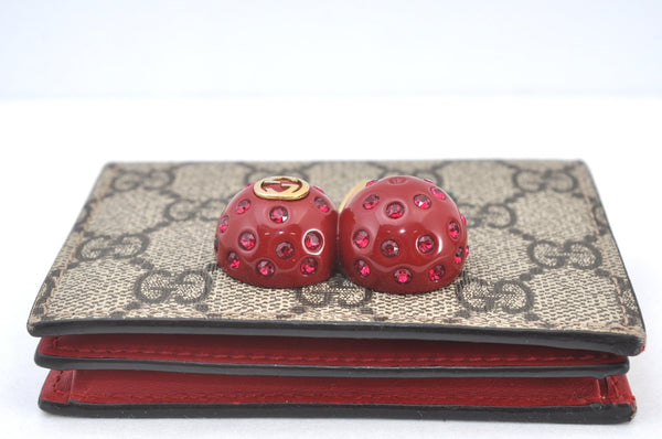 Authentic GUCCI Cherry Wallet Card Case GG PVC Leather 476050 Brown Box 5572H