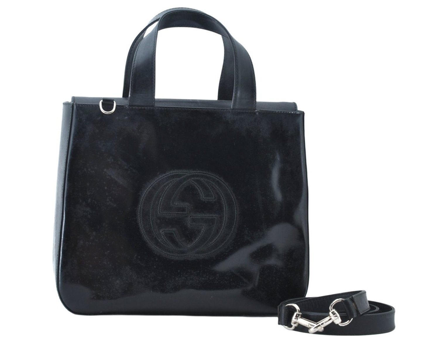 Authentic GUCCI Interlocking G Shoulder Hand Bag Enamel Black Junk 5573M