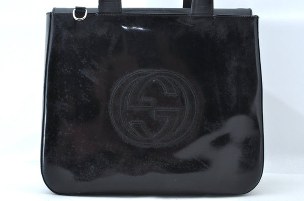 Authentic GUCCI Interlocking G Shoulder Hand Bag Enamel Black Junk 5573M