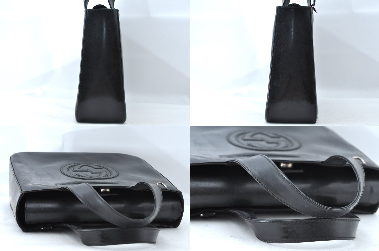 Authentic GUCCI Interlocking G Shoulder Hand Bag Enamel Black Junk 5573M