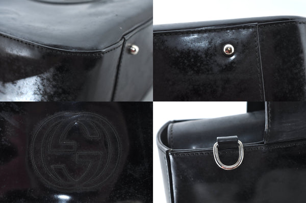 Authentic GUCCI Interlocking G Shoulder Hand Bag Enamel Black Junk 5573M