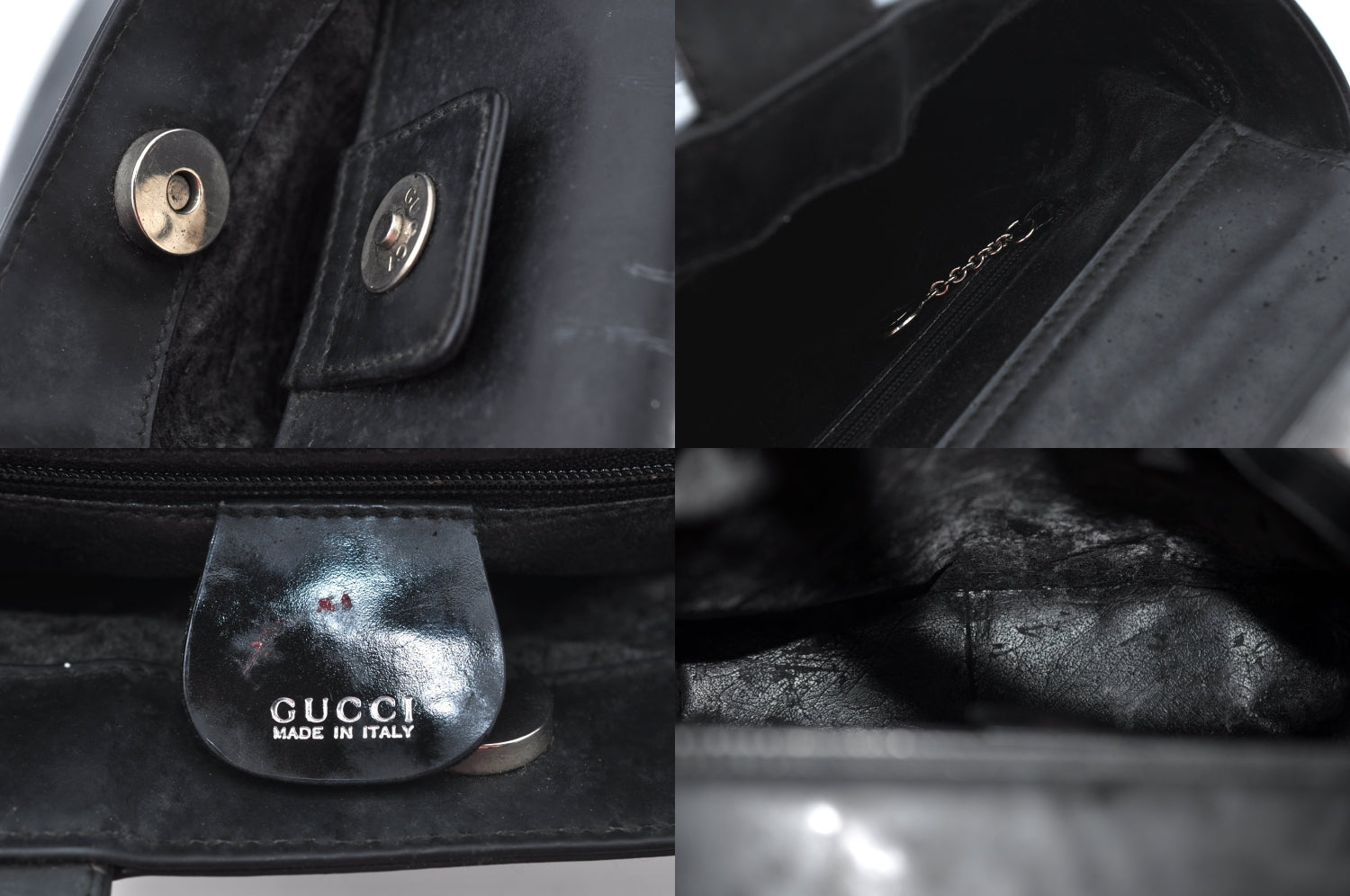 Authentic GUCCI Interlocking G Shoulder Hand Bag Enamel Black Junk 5573M