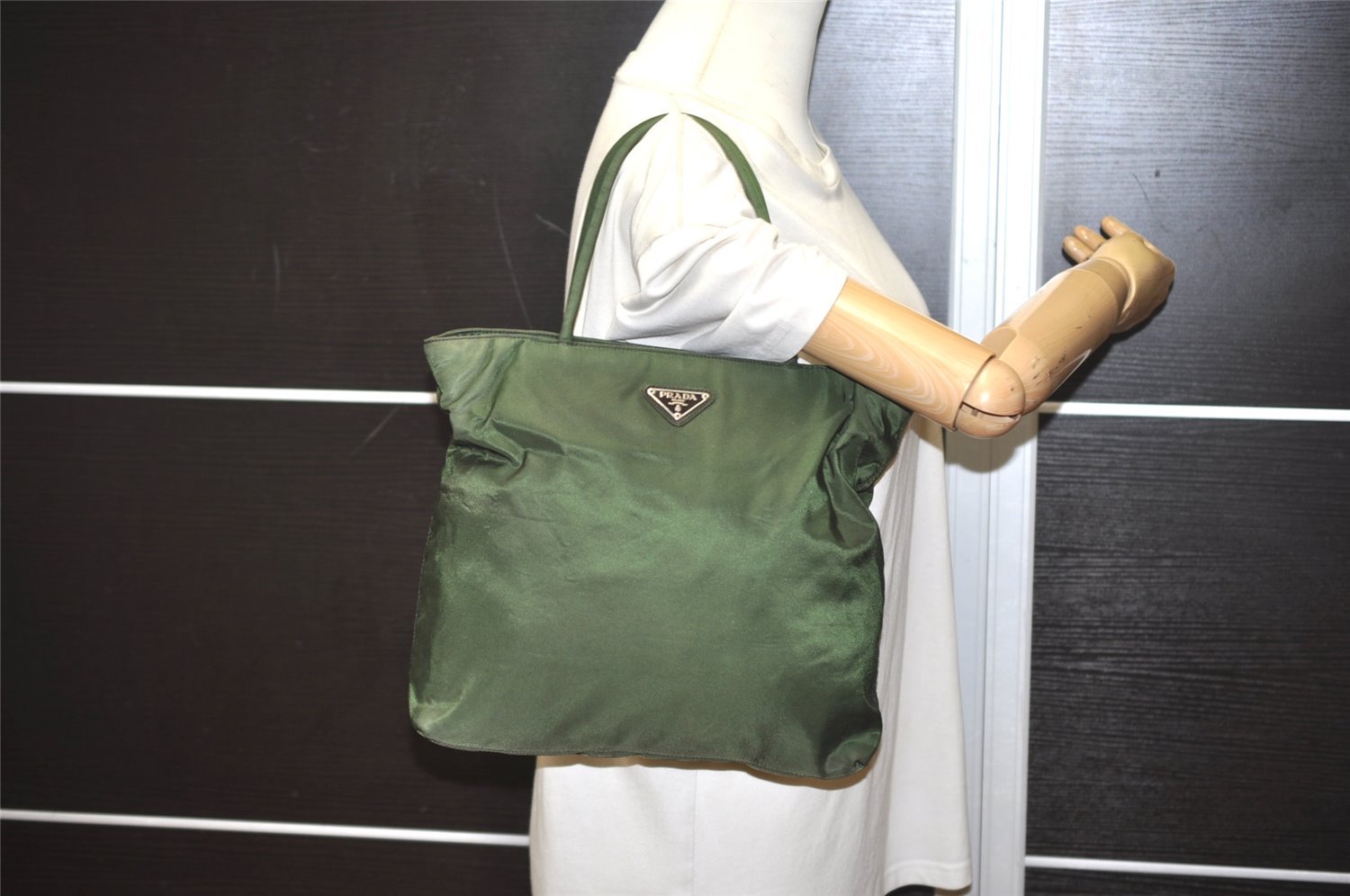 Authentic PRADA Vintage Nylon Tessuto Tote Hand Bag Purse Green 5577I