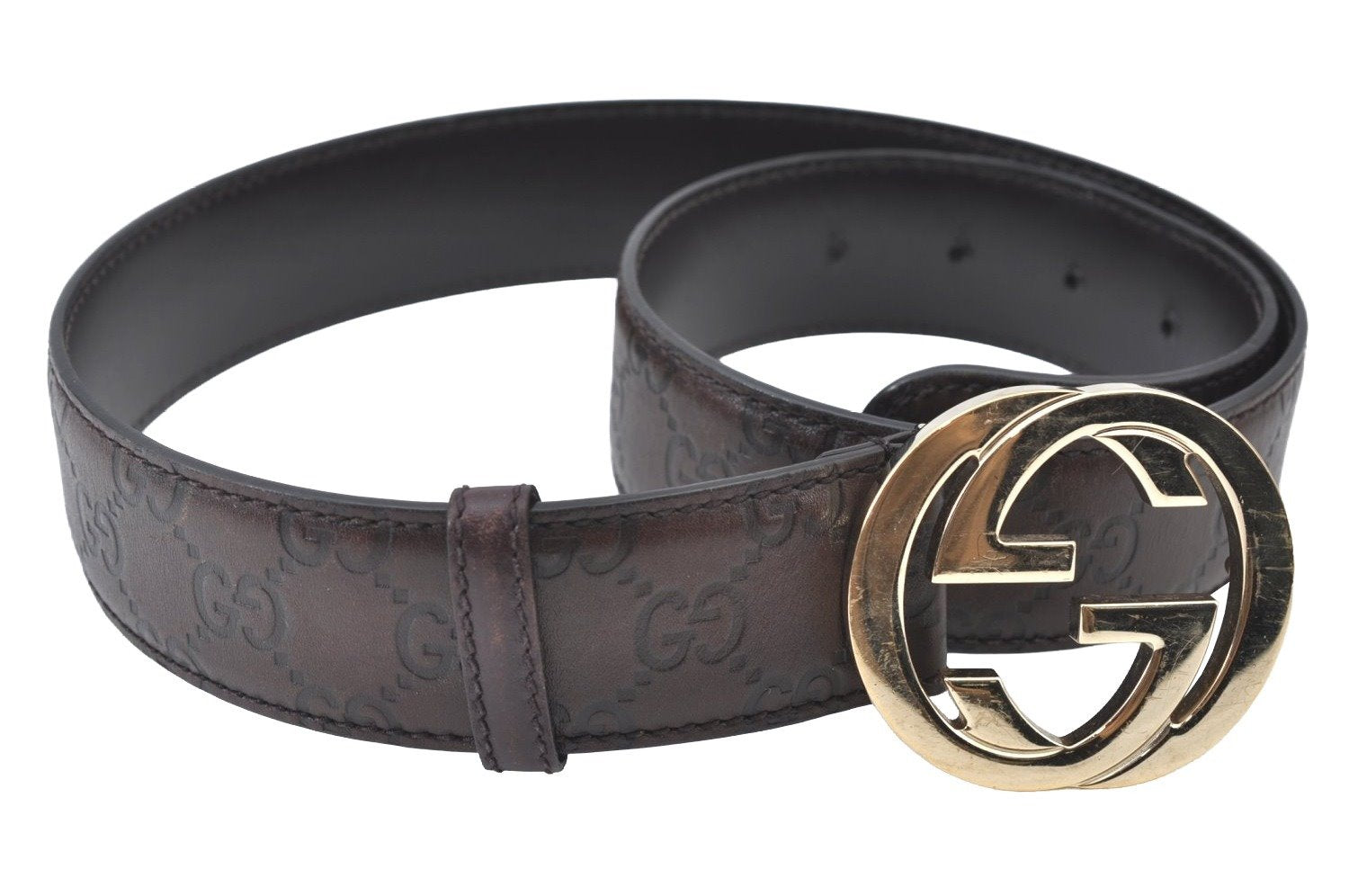 Authentic GUCCI Guccissima Interlocking Belt GG Leather 33.5