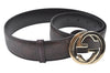 Authentic GUCCI Guccissima Interlocking Belt GG Leather 33.5" 114876 Brown 5586H