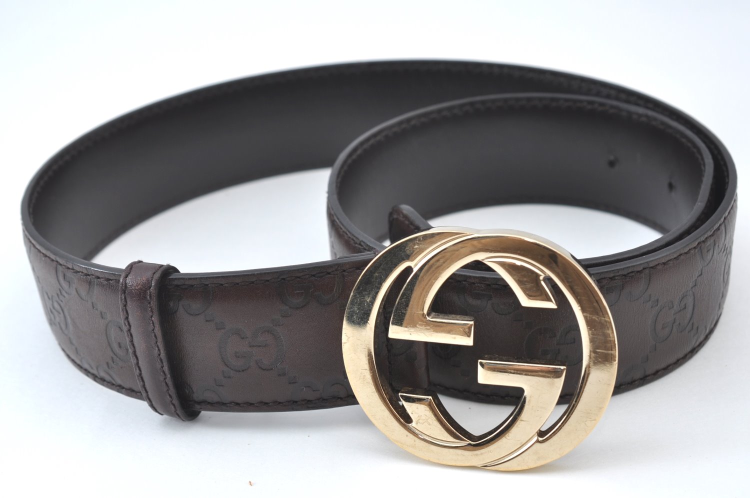 Authentic GUCCI Guccissima Interlocking Belt GG Leather 33.5