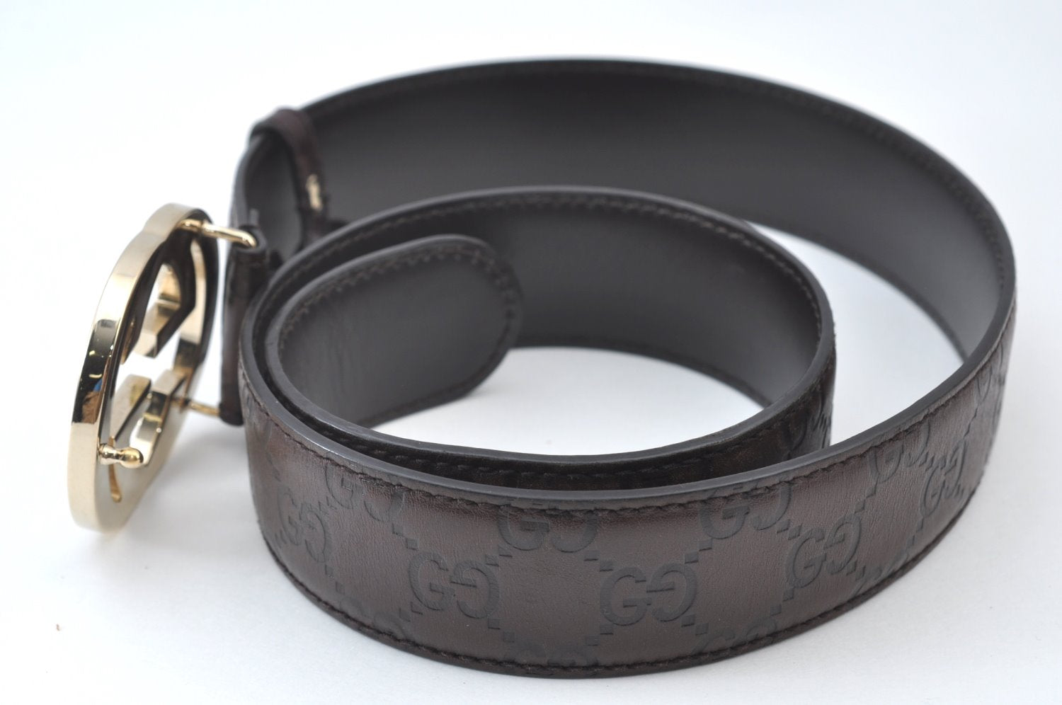 Authentic GUCCI Guccissima Interlocking Belt GG Leather 33.5