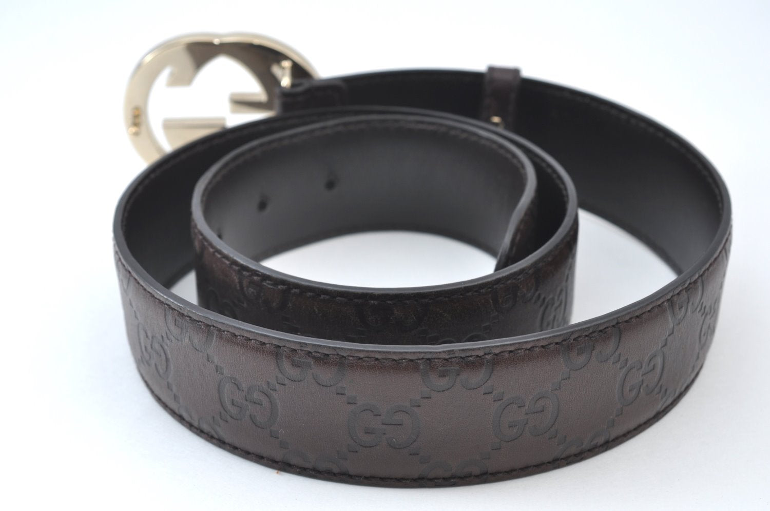 Authentic GUCCI Guccissima Interlocking Belt GG Leather 33.5