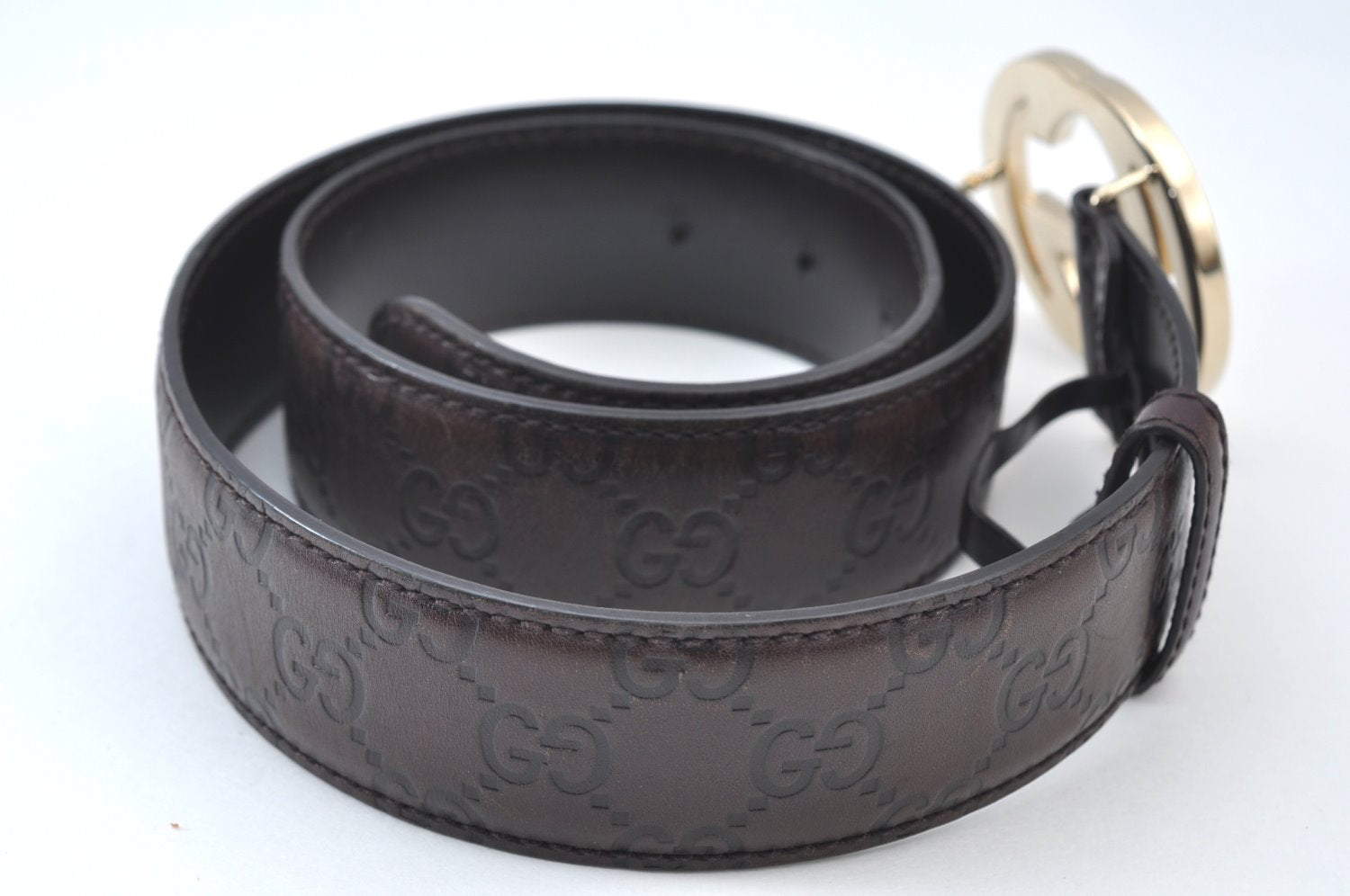 Authentic GUCCI Guccissima Interlocking Belt GG Leather 33.5