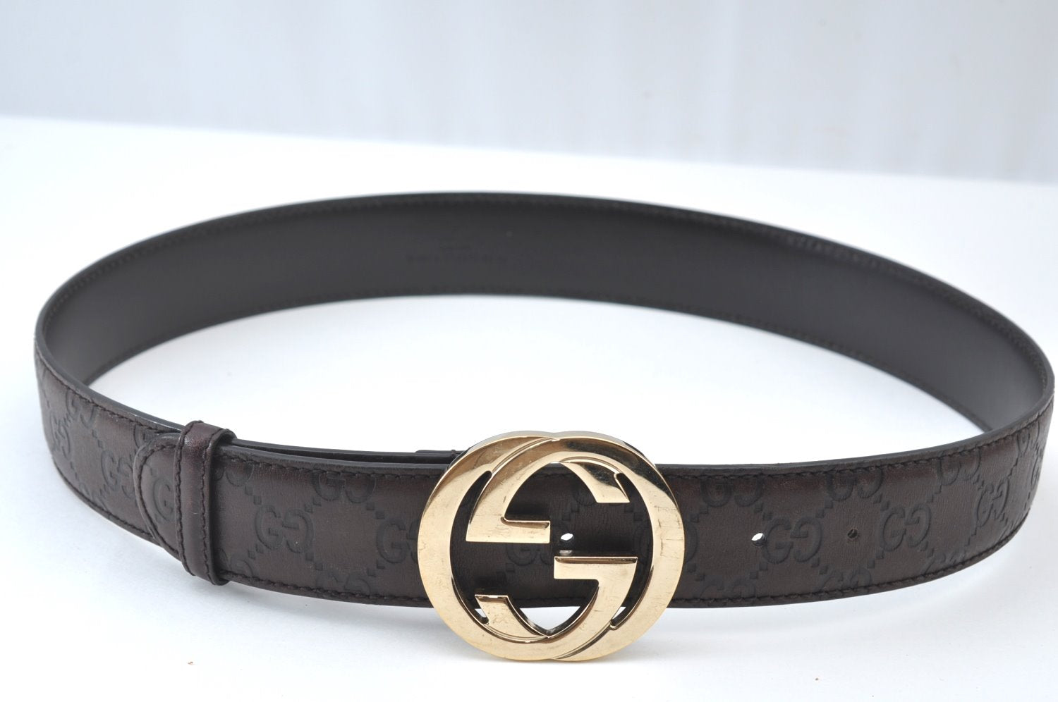 Authentic GUCCI Guccissima Interlocking Belt GG Leather 33.5